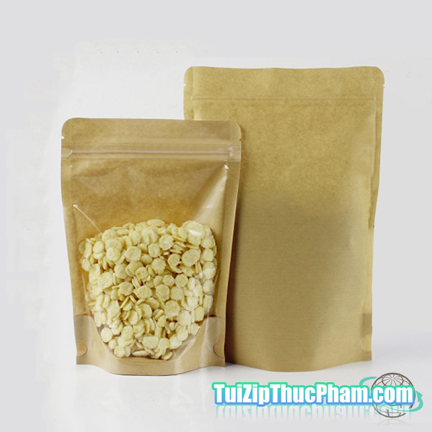 100 Cái Túi Zip MIS Size 18x26 cm Đựng 500g Bột Mịn, Túi Zipper Giấy Kraft Một Mặt Trong Suốt Có Phủ PE Chống Nước