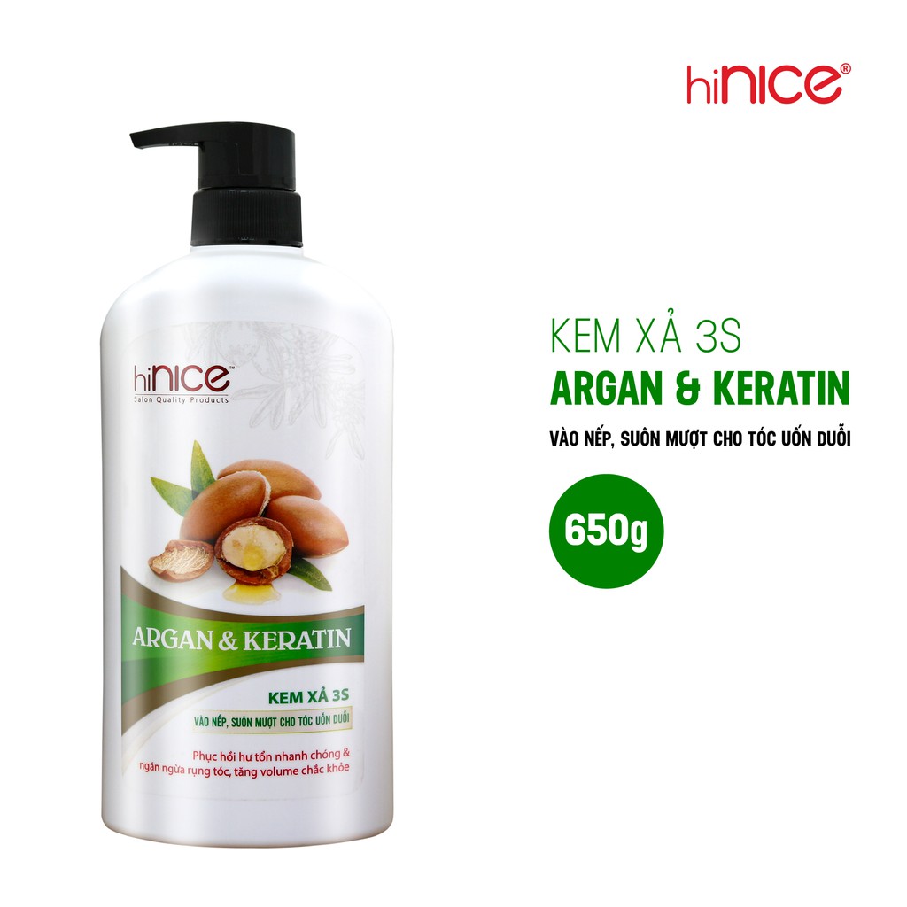Kem xả 3s hiNice Argan & Keratin vào nếp suôn mượt dành cho tóc uốn duỗi 620g – Bảo Hành 100%