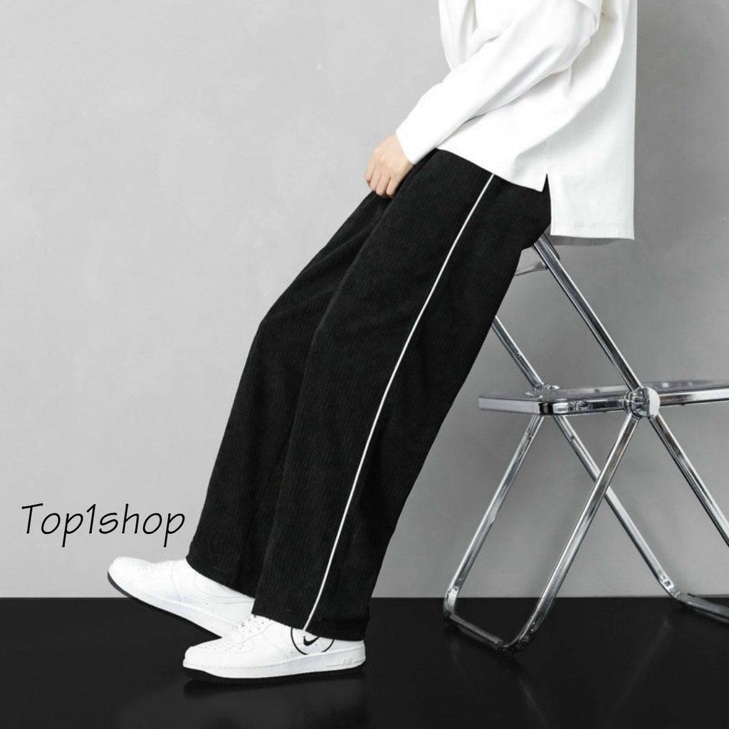 Quần Jogger Ống Rộng Nhung Tăm Line Viền Siêu Đẹp, Quần Nhung Tăm Dáng Xuông Màu Kem, Đen,Form Rộng Đi Làm Đi Học