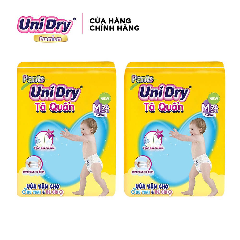 (Tặng 1 gói tã quần size M10 ) Combo 2 tã quần Unidry gói Super Jumbo size M (74 miếng)