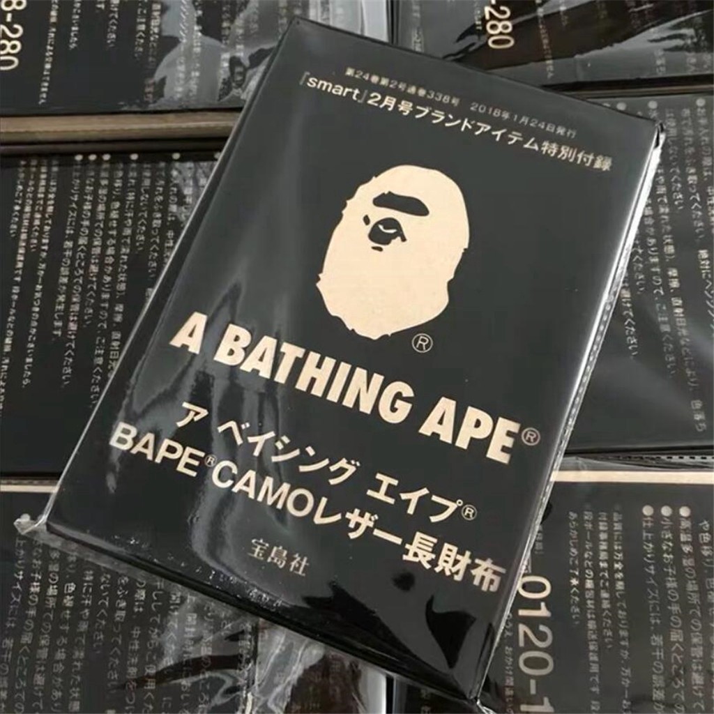 trẻ Ví BAPE dáng dài chất liệu da PU kiểu dáng thời trang