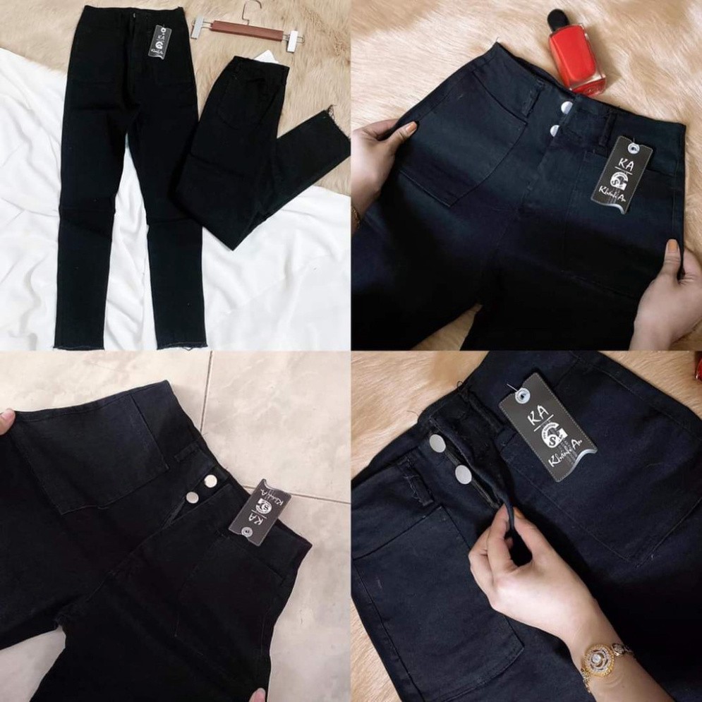 Quần jean bó ⚡️TÔN DÁNG ⚡️ Quần bò cạp cao thiết kế 2 khuy, vải loại 1 dày mịn | BigBuy360 - bigbuy360.vn