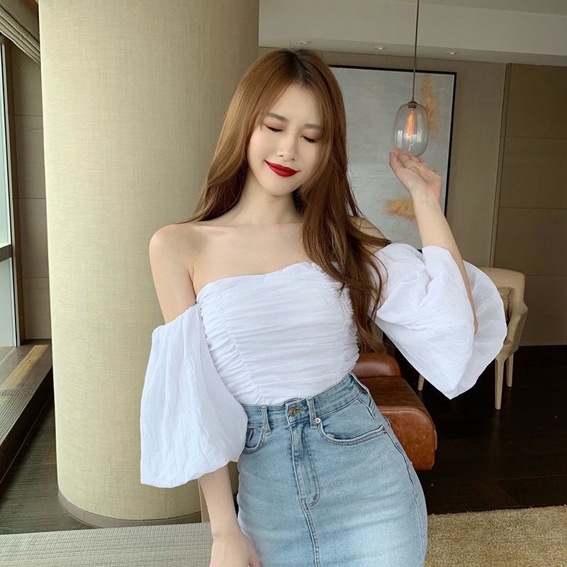 🌻Áo xốp trễ vai tay phồng nhún sườn tay lỡ, áo trễ vai Mã: 412🌻 TV-Fashion