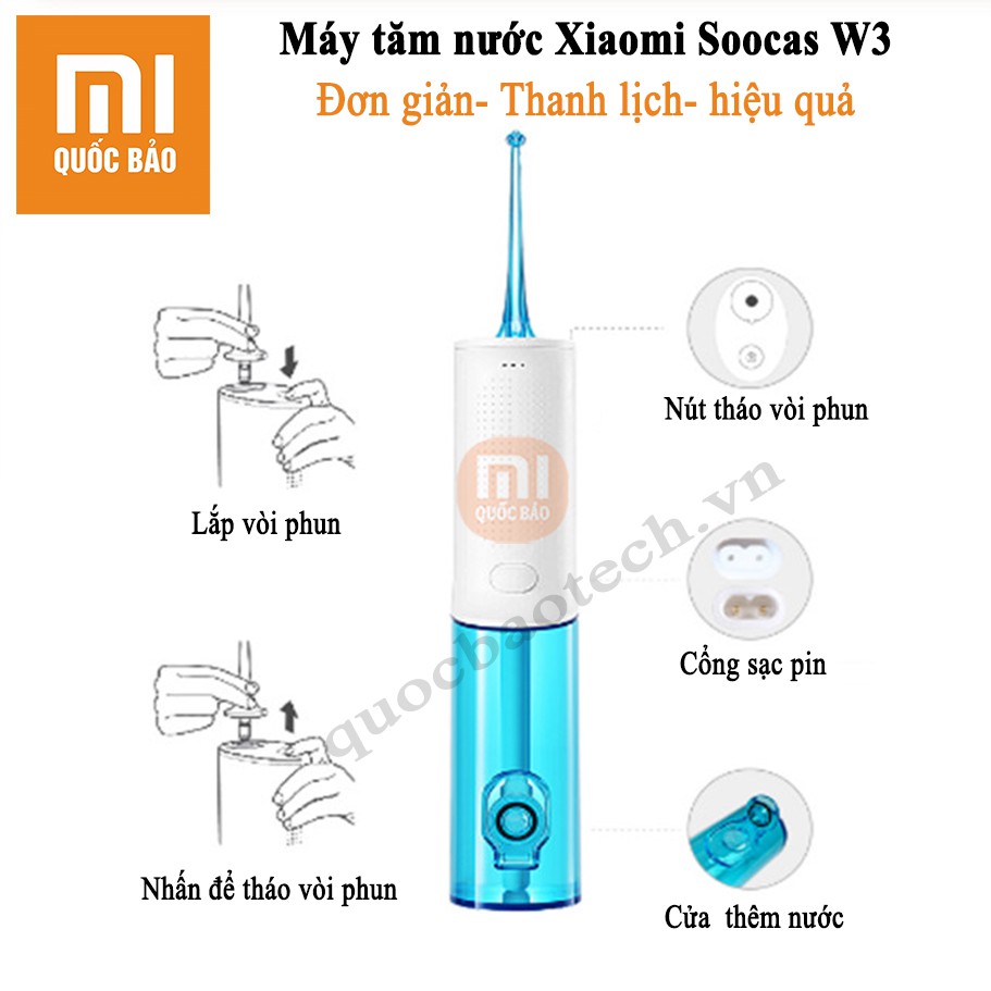 Máy tăm nước Xiaomi Soocas W3- Bình nước 230ml, pin 2200mAh