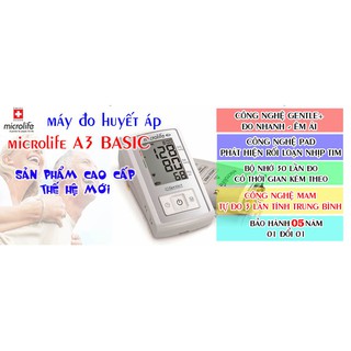MÁY ĐO HUYẾT ÁP MICROLIFE BP A3 BASIC TẶNG ADAPTER CHÍNH HÃNG MICROLIFE