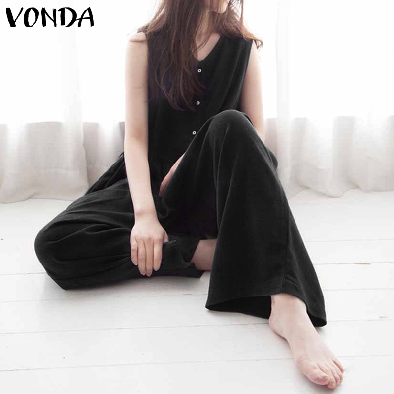 Áo liền quần VONDA cộc tay cổ tròn ống quần rộng dành cho nữ
