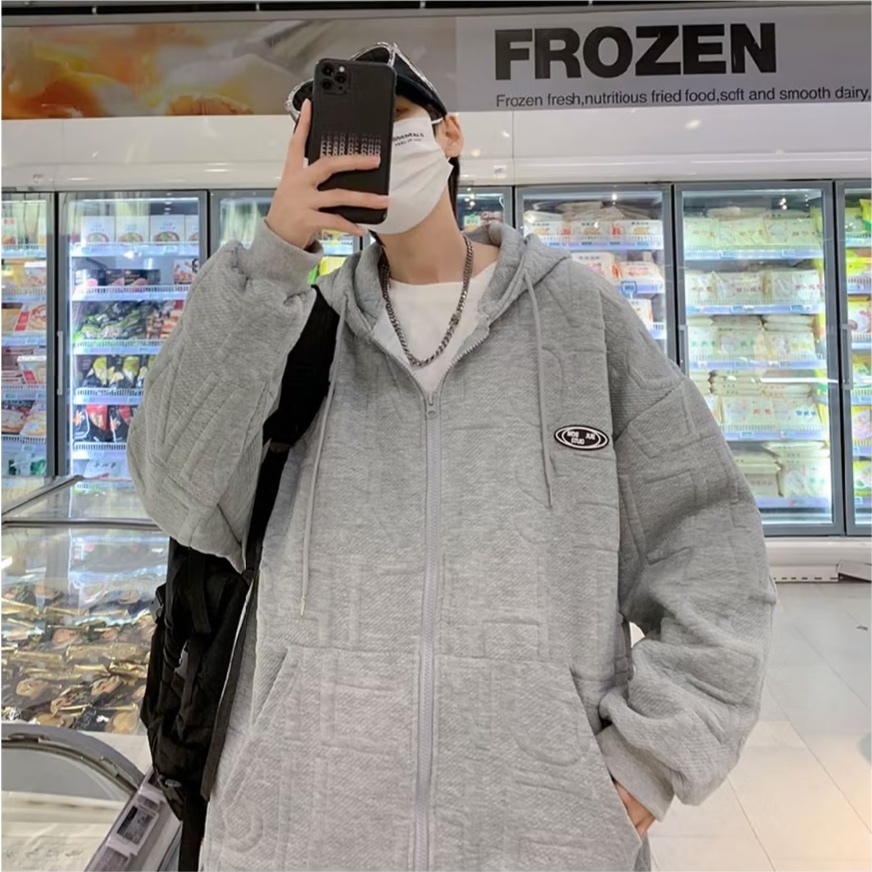 Áo Khoác dây kéo Có Nón Màu Trơn Phối Khóa Đơn Giản Tính Thời Trang áo khoác nam Phong Cách Hàn Quốc áo khoác hoodie Unisex