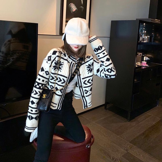 Áo Khoác Len Cardigan Dáng Ngắn Đầu Mùa Thu