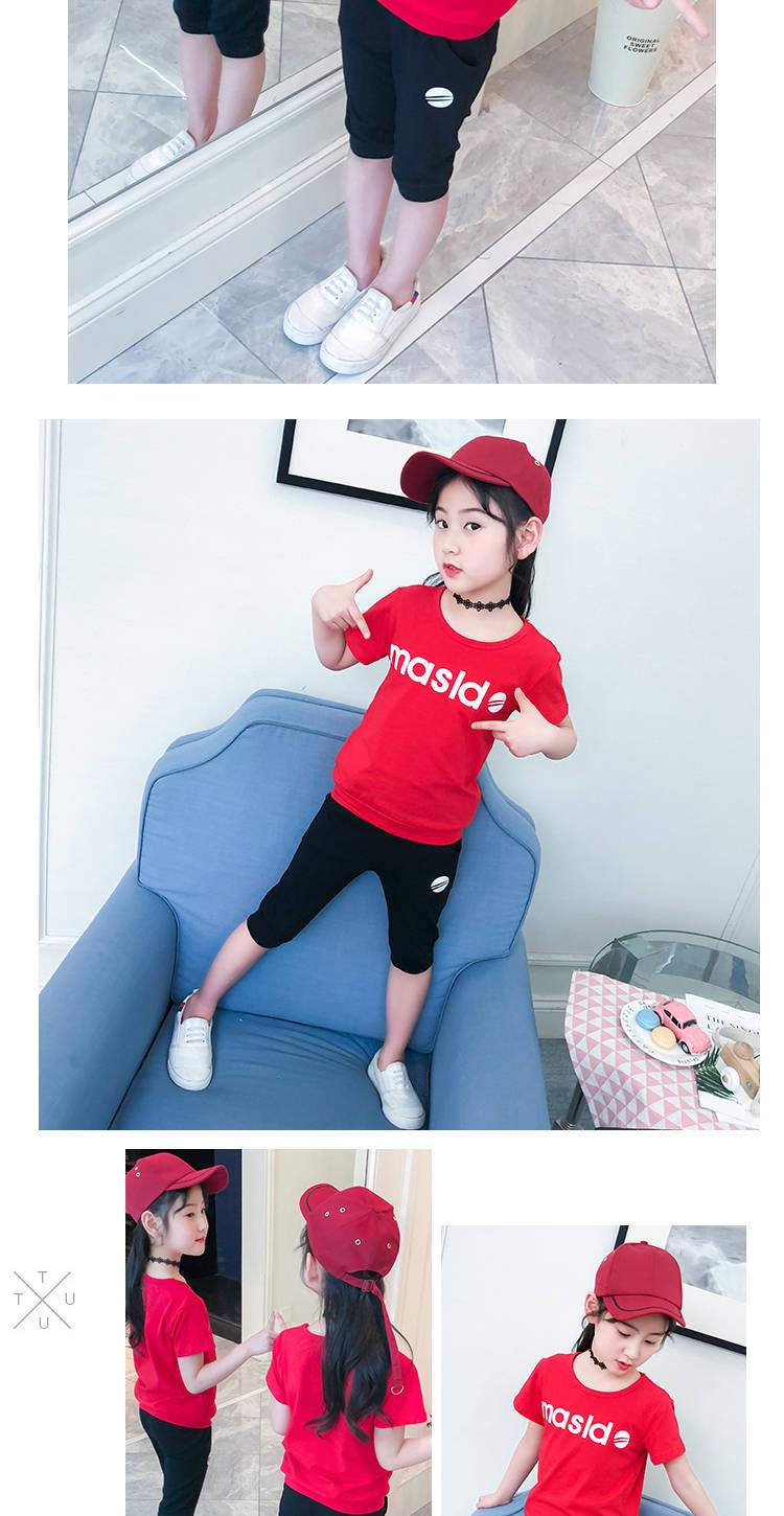 Spot girls' summer suit 2021 new children's summer foreign style short sleeve sports two piece suit for 12-year-old girl