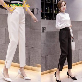 Quần Baggy Nữ Xẻ Gấu chất tuyết mưa màu đen mặc đi làm đi chơi đều được