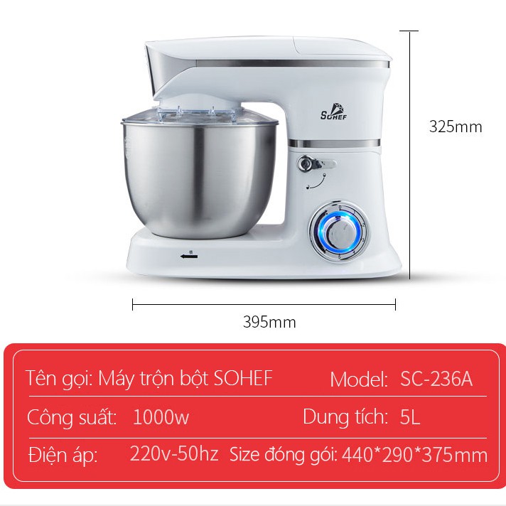 Máy trộn bột máy đánh trứng cỡ lớn đa năng bát inox 5/6.5 lít công suất 1000/1300W máy trộn bột đánh kem YA18/YA19