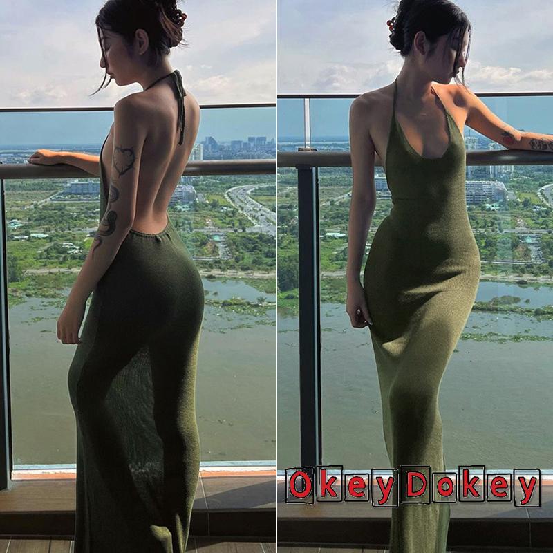 Đầm Dây Nữ Cộc Tay Lưng Trần Xẻ Tà Quyến Rũ