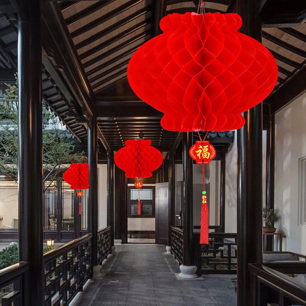 Lồng Đèn Đỏ 12 / 15 / 20 / 25 / 30CM Hình Tổ Ong Trang Trí Năm Mới / Giáng Sinh