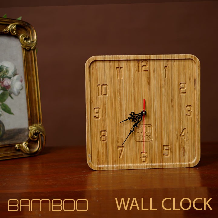 [HOT] Đồng hồ treo tường, để bàn bằng gỗ tre khắc CNC - đồng hồ treo tường cao cấp [ROCHELLIO]