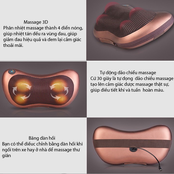 Gối Massage Hồng Ngoại 8 Bi Đa Năng Massage Vai Gáy Cổ Lưng Toàn Thân - LAVITA