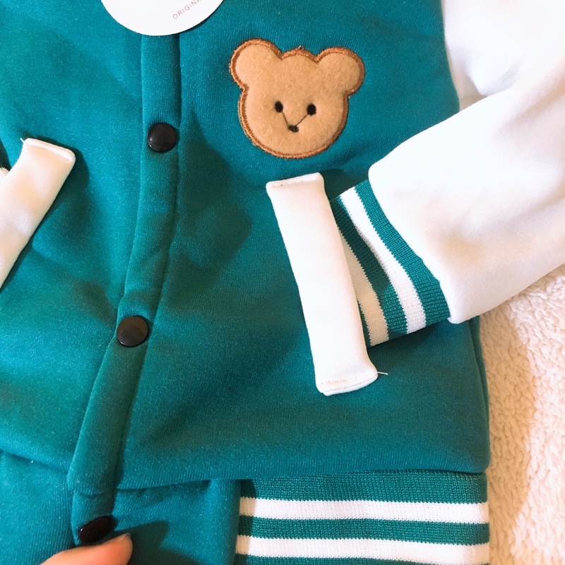 SET BỘ BOMBER GẤU THÊU CHO BÉ TRAI CHẤT NỈ BÔNG TÀU