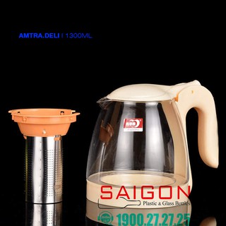 Ấm pha trà thủy tinh deli 1300ml có lõi lọc