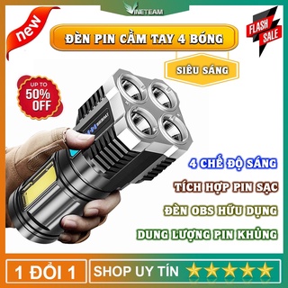 Đèn Pin Siêu Sáng Cầm Tay Chiếu Xa 4 Chế Độ Sáng Tiện Dụng, Có COB Đèn LED, Dùng pin Sạc ,Đèn Pin Mini 4 Bóng -dc4708