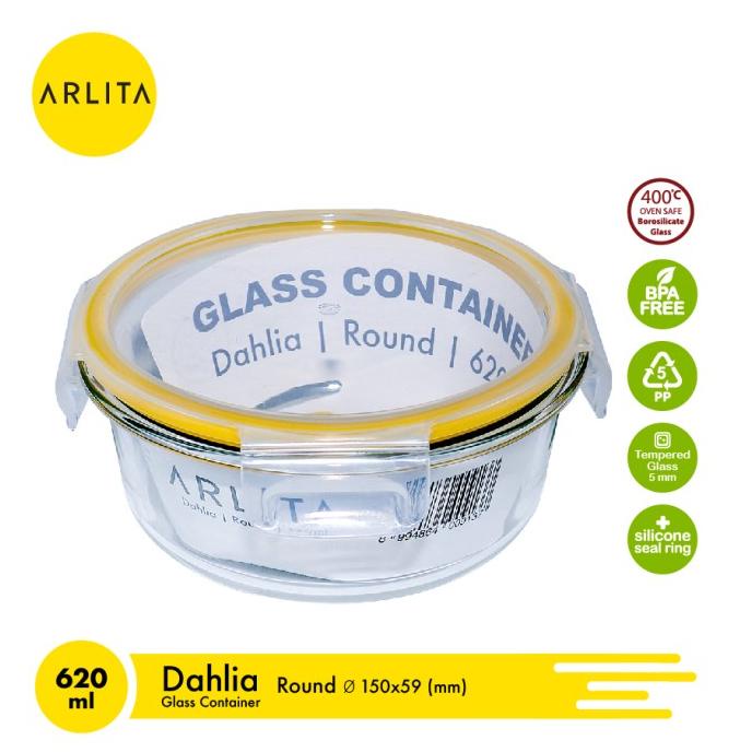 Hộp Thủy Tinh Arlitita DAHLIA Màu Vàng | Kính Tròn Hộp Đựng 400Ml