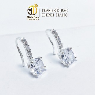 Bông tai nữ bạc đẹp, hoa tai kiểu khuyên đá tròn dáng móc trang sức bạc ta- Minh Thoa Jewelry