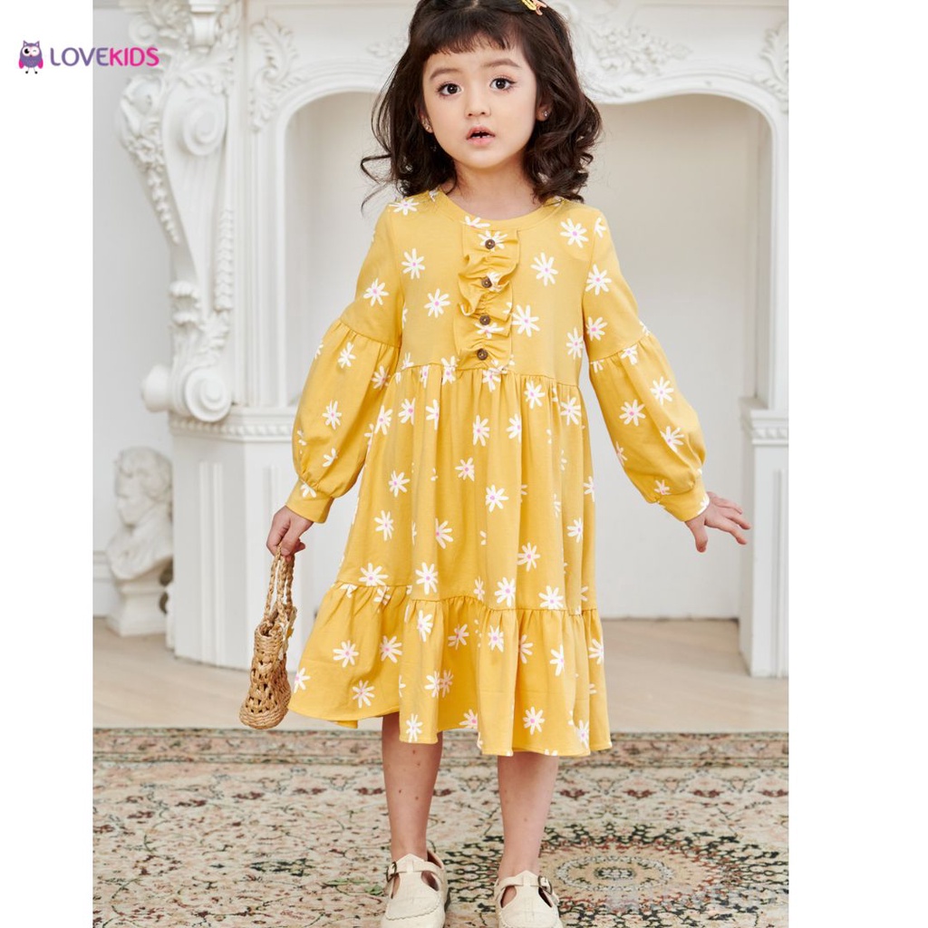 Váy thun Lovekids đuôi cá tay phồng, vải cotton mềm mịn, thoáng mát, size từ 3 đến 10 tuổi