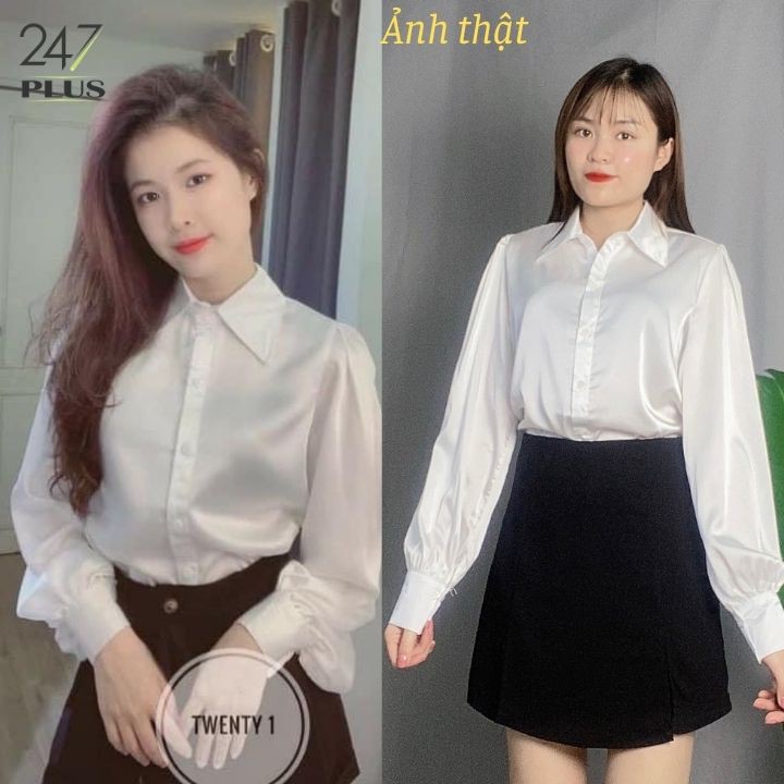 Áo sơ mi lụa tay bồng