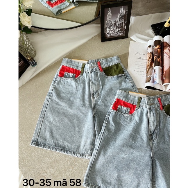 Quần Short Ngố Jean Nữ Bigsize Lưng Cao Túi Phối Màu Chất Mềm Mịn Ms58