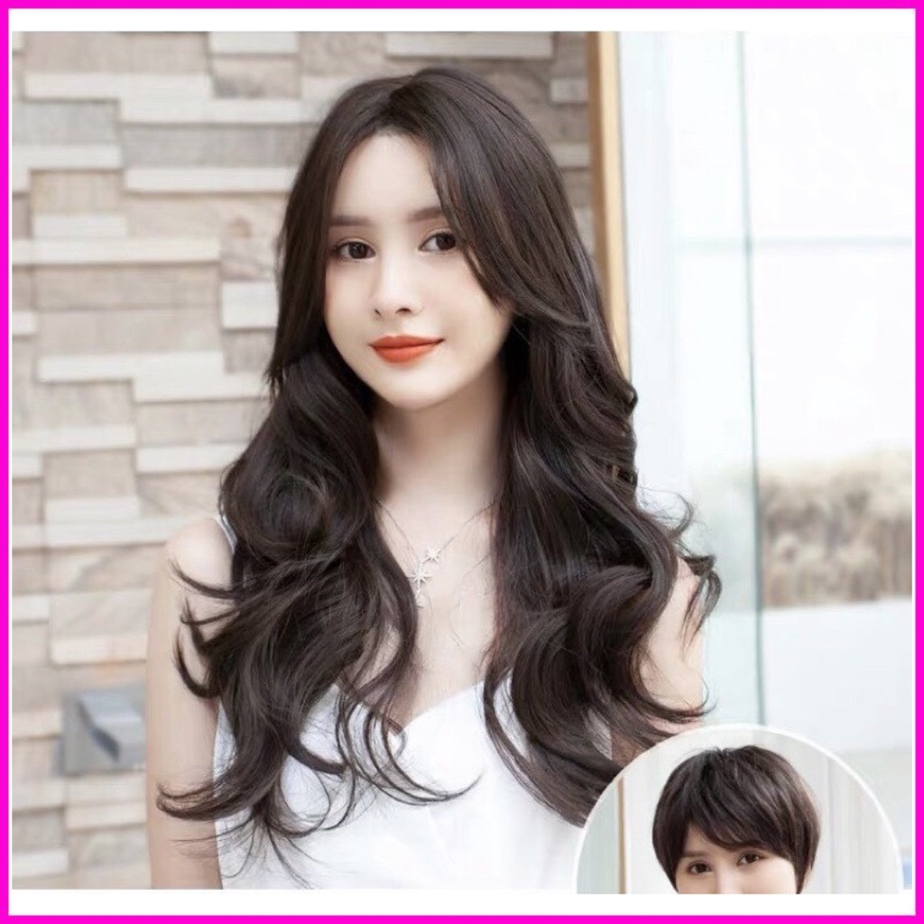Tóc giả nữ nguyên đầu mái bay dài xoăn đuôi phong cách Hàn quốc 9105