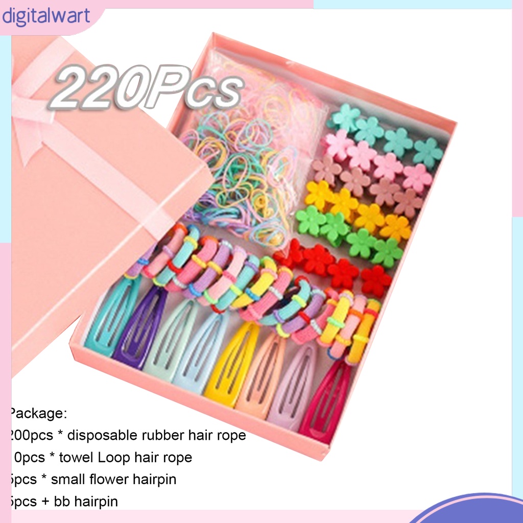 Bộ 220 phụ kiện trang trí tóc gồm kẹp tóc dây buộc tóc tạo kiểu màu kẹo dành cho bé gái