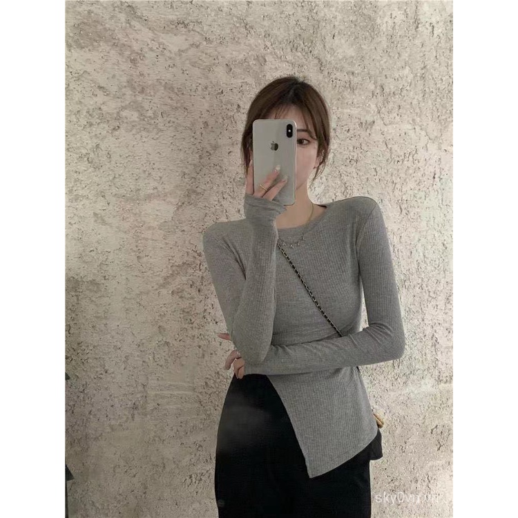 Áo Thun Dài Tay Thiết Kế Lệch Tà Thời Trang Thu Đông Mới Cho Nữ Fatm200Jin | BigBuy360 - bigbuy360.vn