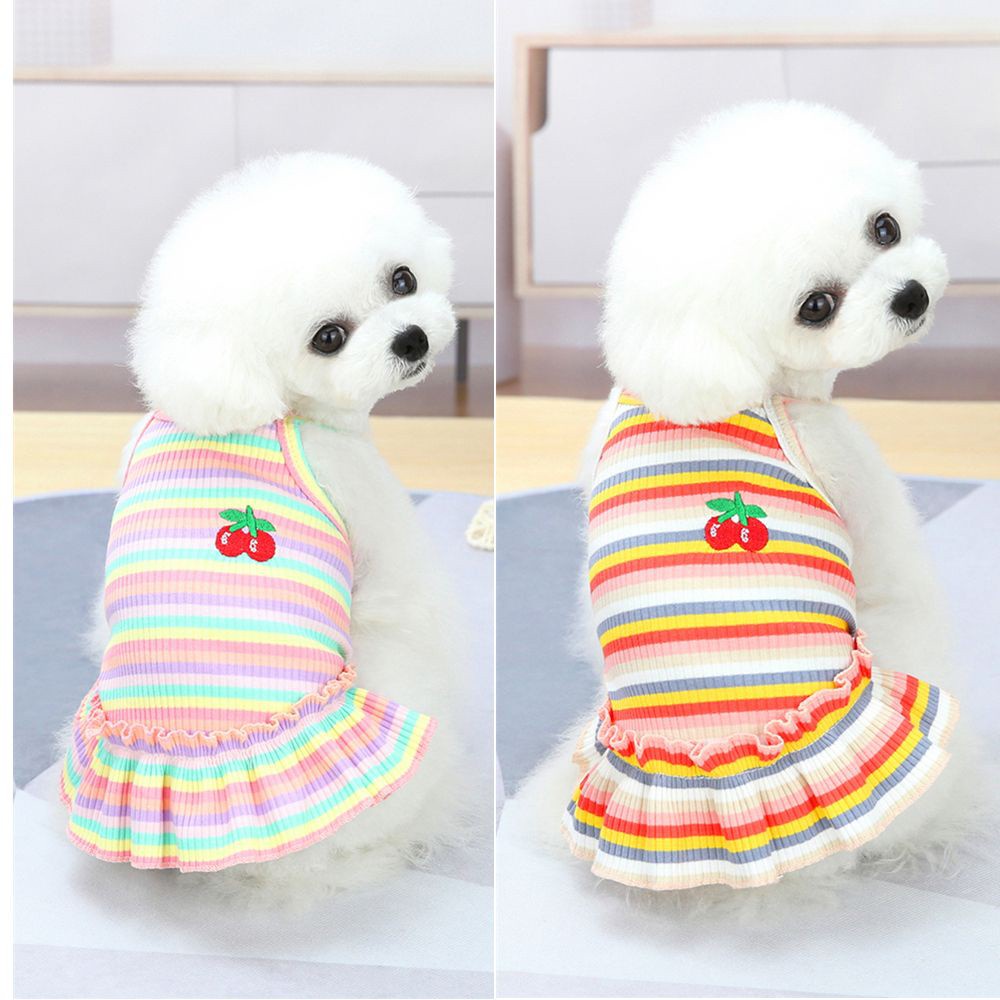 Đầm công chúa không tay bằng cotton họa tiết cầu vồng cherry phối ren dành cho thú cưng nhỏ vừa dễ thương