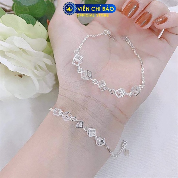 Lắc tay nữ hình Khối lập phương đá trắng, vòng tay nữ bạc 925 thời trang phụ kiện trang sức nữ Viễn Chí Bảo L400024