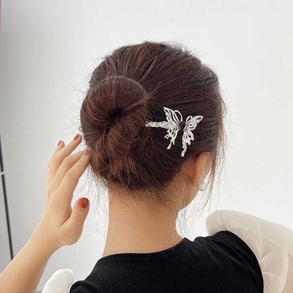 Kẹp Tóc Kim Loại Đính Đá Mặt Trăng Hình Bướm Phong Cách Trung Hoa