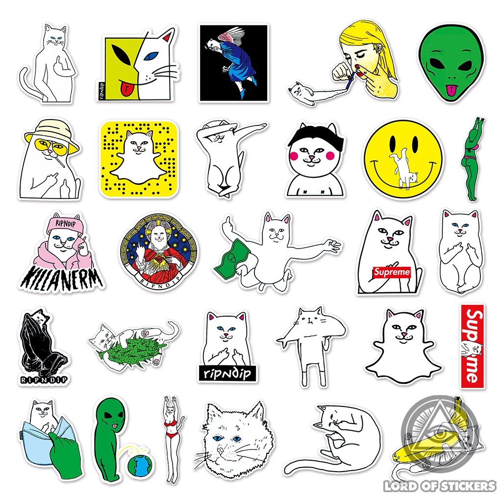 Set 56 Hình Dán Mèo RIPNDIP Sticker Meme Vui Nhộn Hài Hước Chống Thấm Nước Trang Trí Mũ Bảo Hiểm, Laptop, Ván Trượt, Sổ