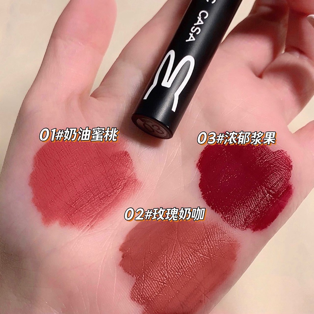 Set 3 Son Môi Bùn Dưỡng Ẩm Màu Đen Thiết Kế Vỏ Hình Thỏ Xinh Xắn
