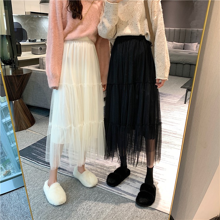 Xiaozhainv Chân váy chiffon dáng dài lưng cao màu trơn thời trang phong cách Hàn Quốc | BigBuy360 - bigbuy360.vn