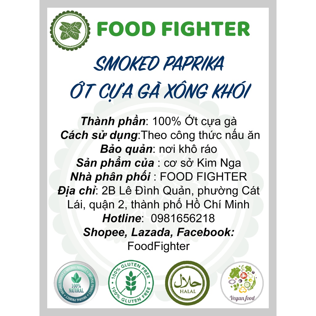 Ớt cựa gà không cay xông khói - Smoked Paprika - Hũ 120ml