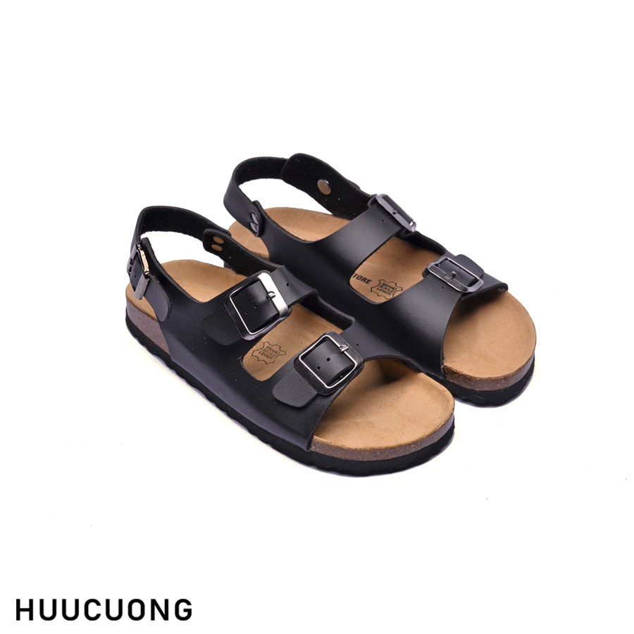 SANDAL HỮU CƯỜNG 2 KHÓA - ĐẾ TRẤU, DA PU CHỐNG NƯỚC