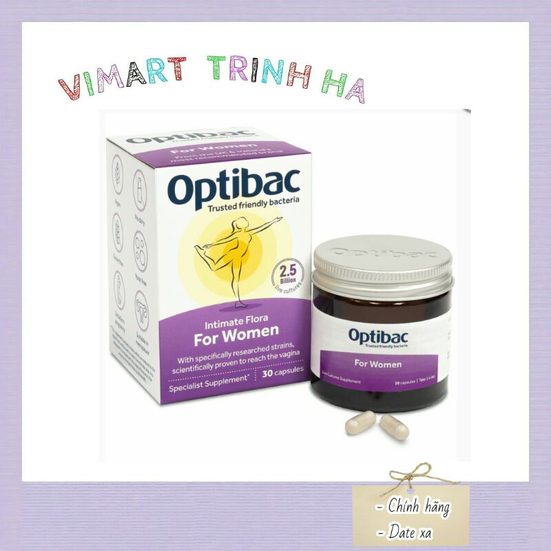 Men vi sinh Optibac tím Probiotics For Women Anh Quốc (30 viên + 90 viên) cho phụ nữ phòng ngừa viêm nhiễm vùng kín