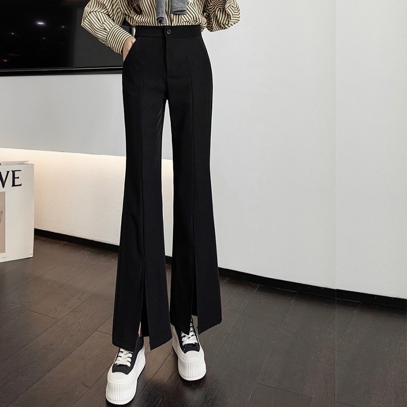 Quần dài tây nữ ống loe xẻ trước lưng cao 1 nút chất tuyết mưa tôn dáng