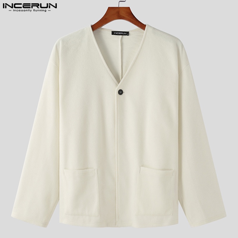Áo khoác Incerun tay dài cổ chữ V phối một hàng nút phong cách retro Nhật Bản cho nam