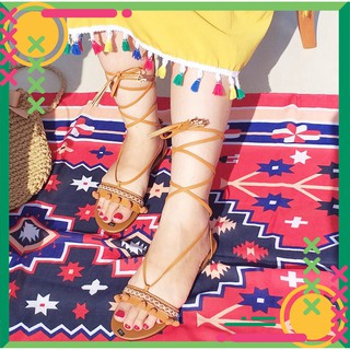 Giày sandal chiến binh thổ cẩm cột dây tua rua S19