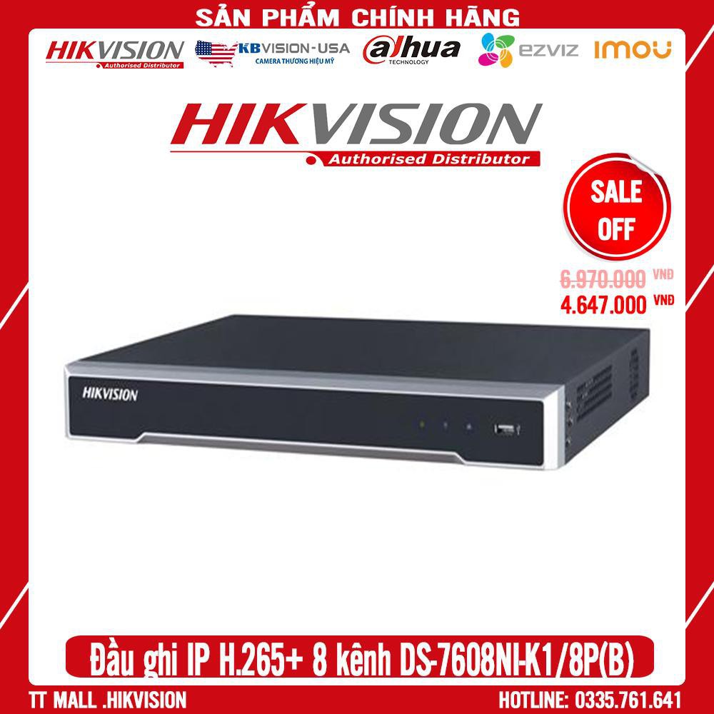 Đầu ghi IP H.265+ 8 kênh Hikvision DS-7608NI-K1/8P(B) hỗ trợ POE .