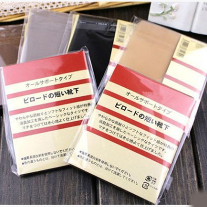 Tất da chân lụa cổ ngắn nữ Moji Nhật Bản dệt kim pha lê siêu mỏng dai trong suốt chống trượt màu da nude đen