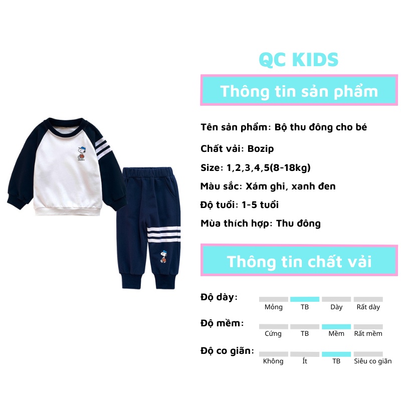 Quần áo trẻ em thu đông hàn quốc 8 đến 18 kg, quần áo bé trai, bé gái dài tay snoopy QC-KIDS