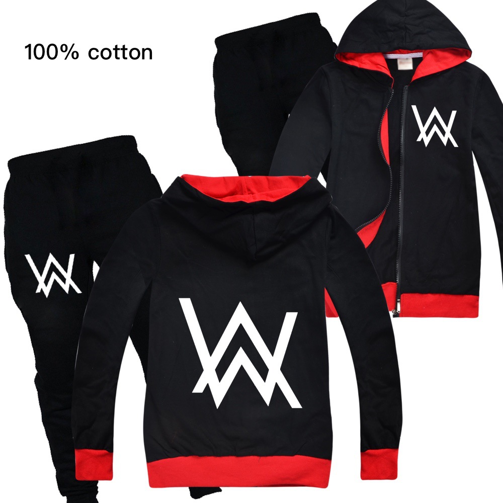 Set Áo Khoác Hoodie Có Khóa Kéo + Quần Dài In Chữ Alan Walker Năng Động Thời Trang Cho Bé