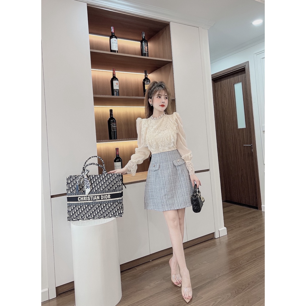 váy dạ xòe phối ren tỷ mỉ từng chi tiết hàng thiết kế cao cấp nhà e hiền | BigBuy360 - bigbuy360.vn