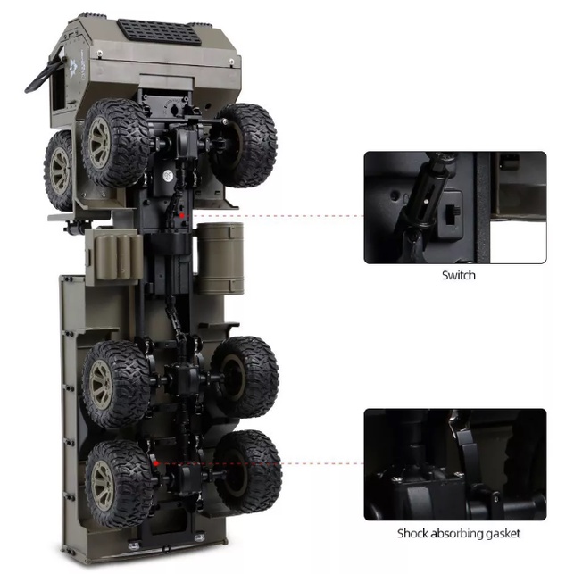 Xe tải quân sự 6WD 3 cầu có vi sai, 1/12 Fayee FY004 (US Military Truck) có điều tốc, lái servo 5 dây (RTR)