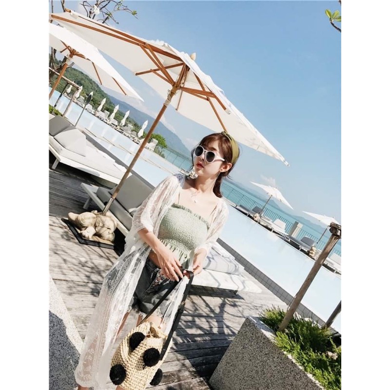 [K04] &lt;ÁO CHOÀNG&gt; CHOÀNG REN TRẮNG DÁNG DÀI