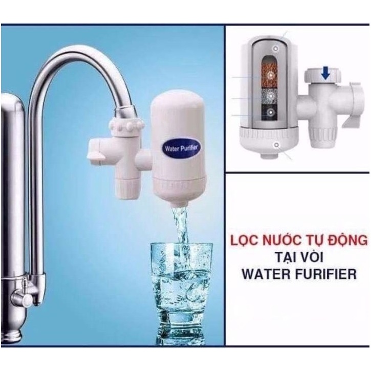 Đầu lọc nước mini, Bộ lọc nước tại vòi Water Purifier Thiết Kế Nhỏ Gọn Lọc sạch Các Kim Loại Nặng, Chất Rỉ Sắt